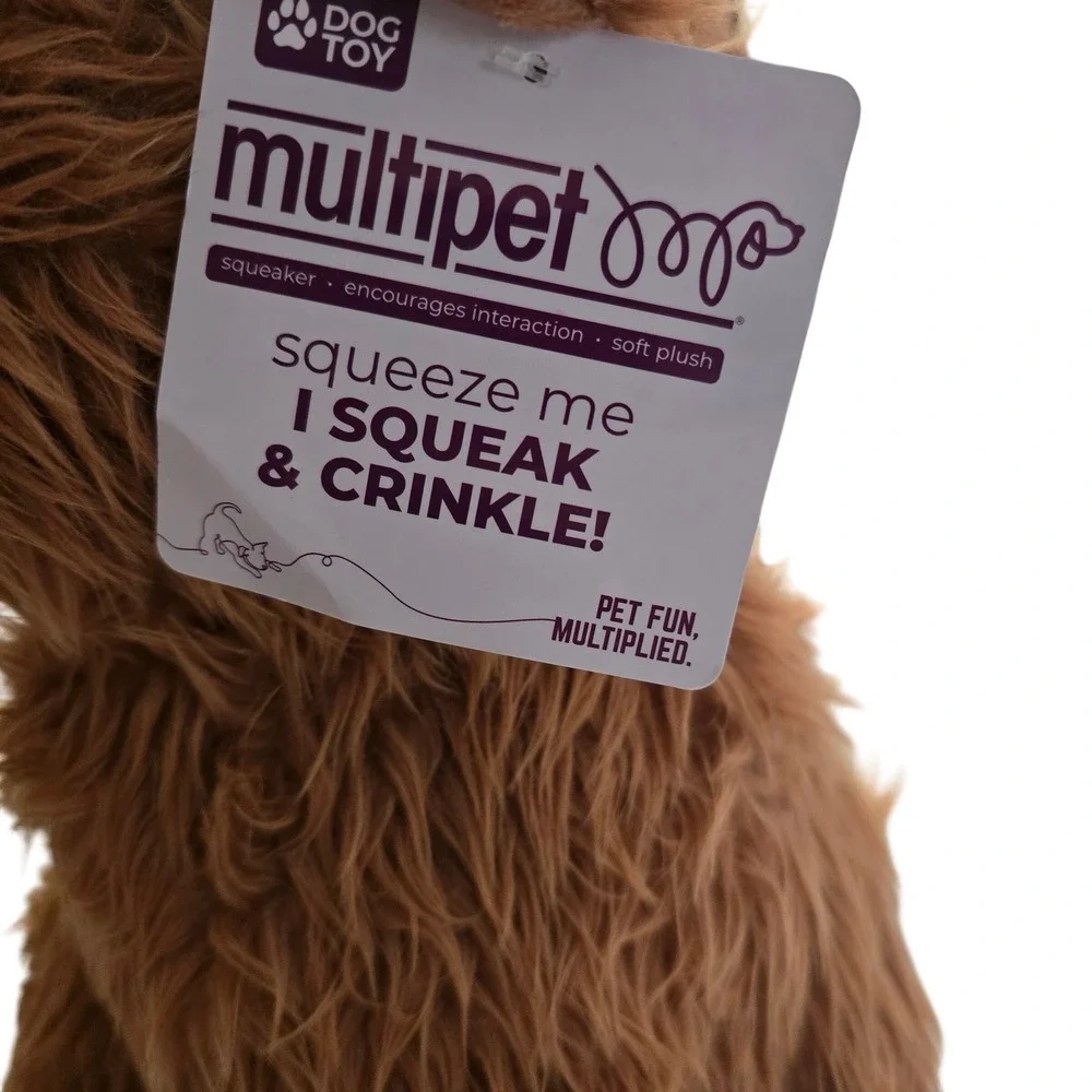 Multipet Highland Cow Brown Plush‎ Dog Toy Squeaker Crinkle 87381 New